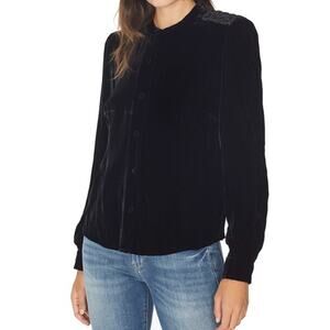 Frame Velvet Victorian Button-Up Blouse Noir Black Quilted Shoulder Size Medium